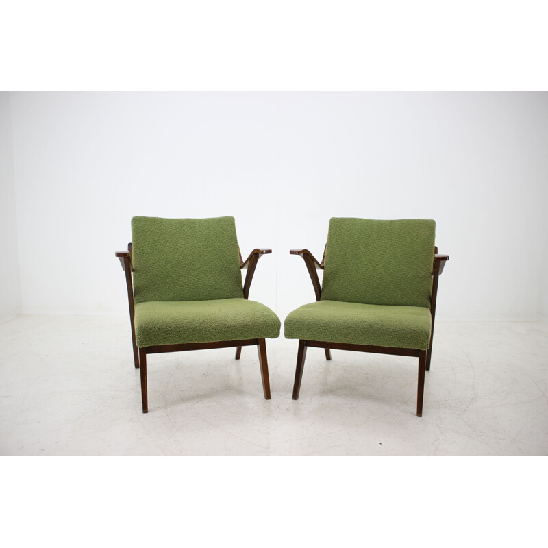 Vintage pair of green armchairs, Czechoslovakia 1960s