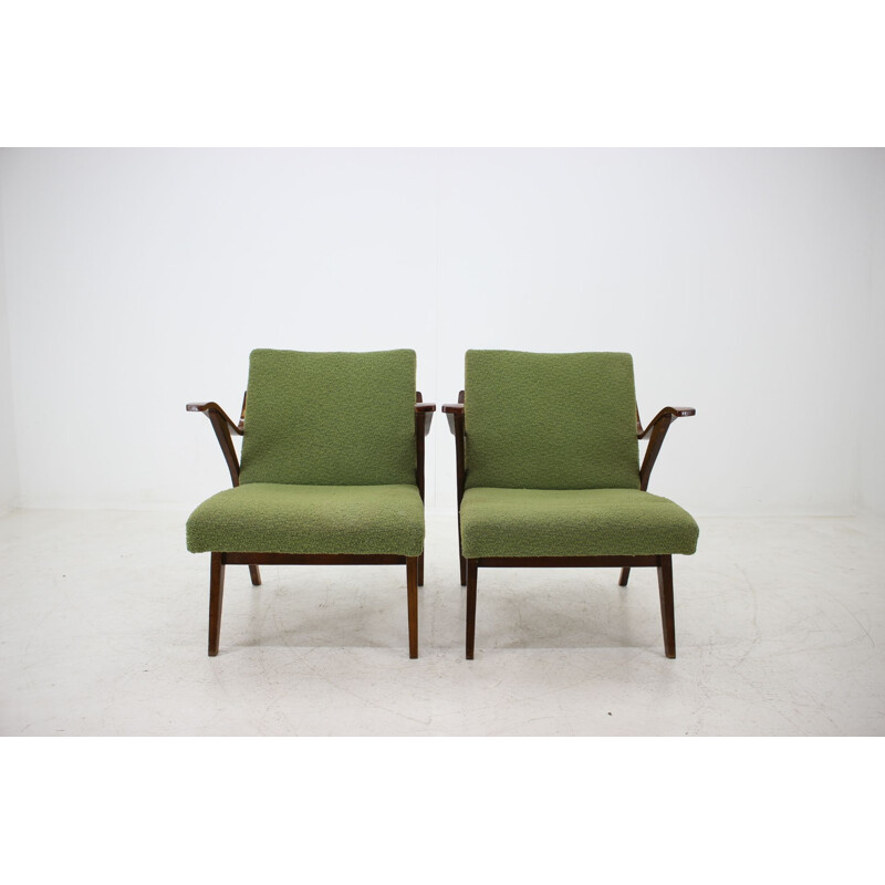 Paire de fauteuils verts vintage, Tchécoslovaquie 1960