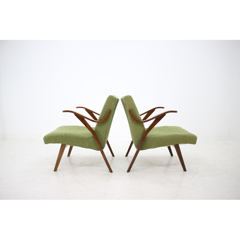 Vintage pair of green armchairs, Czechoslovakia 1960s