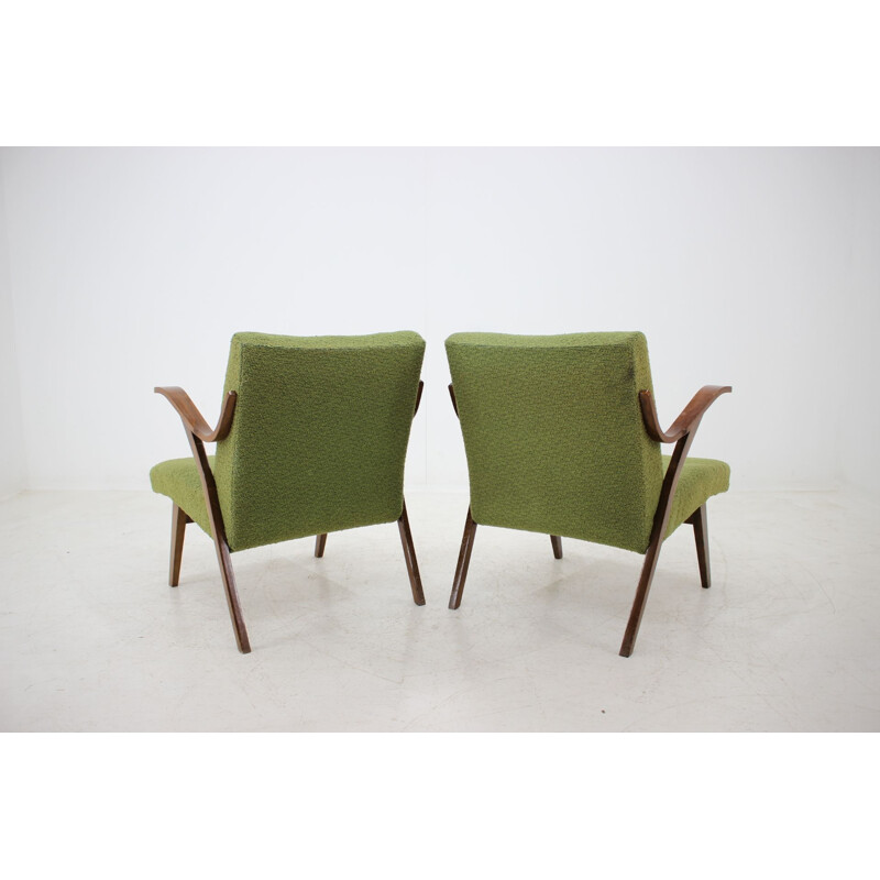 Vintage pair of green armchairs, Czechoslovakia 1960s
