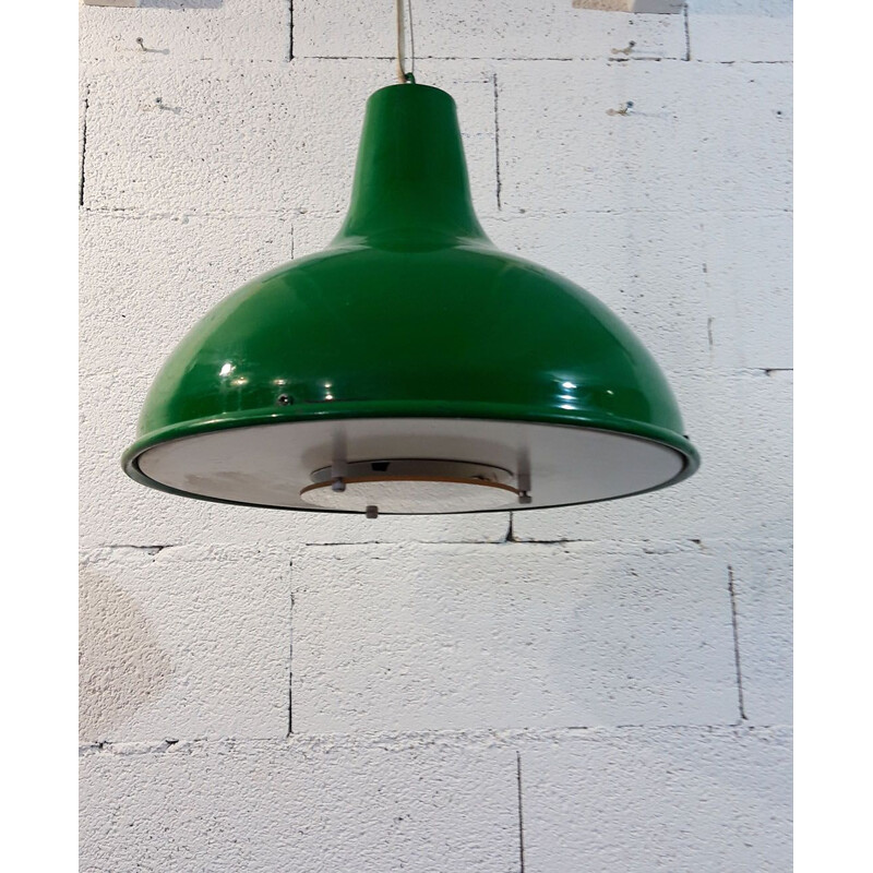 Vintage industriële hanglamp in groene kleur 1980