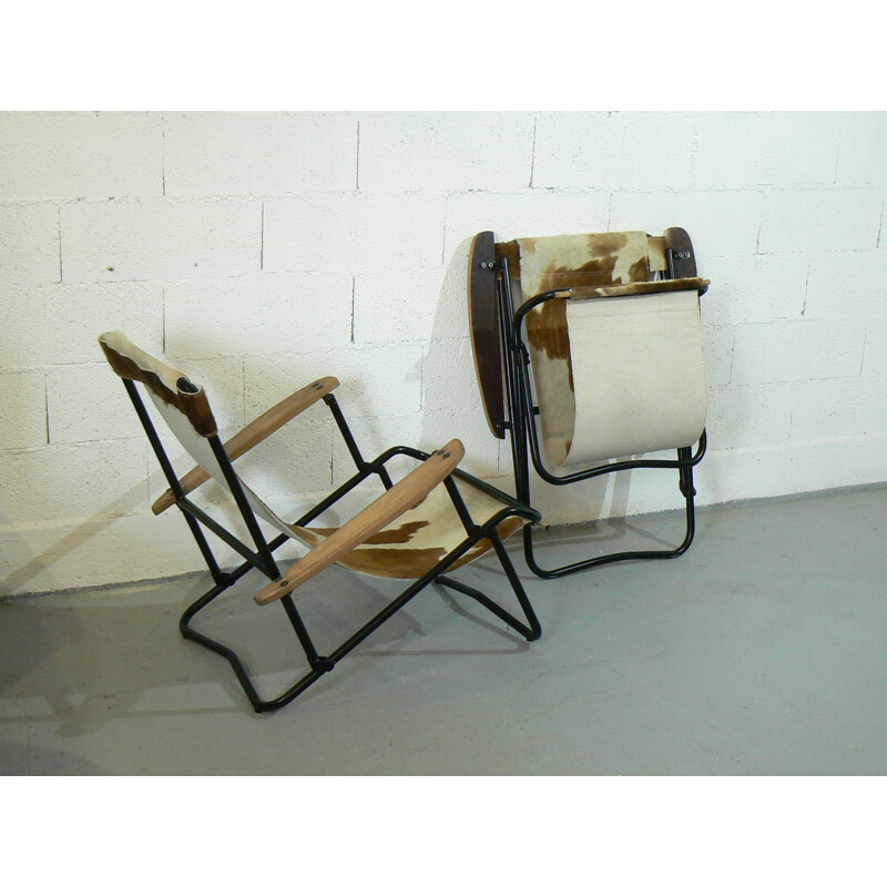 Pair de fauteuils safari vintage, 1950