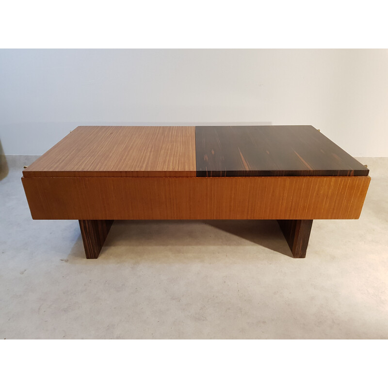 Vintage coffee table in ebony, macassar and palm wood