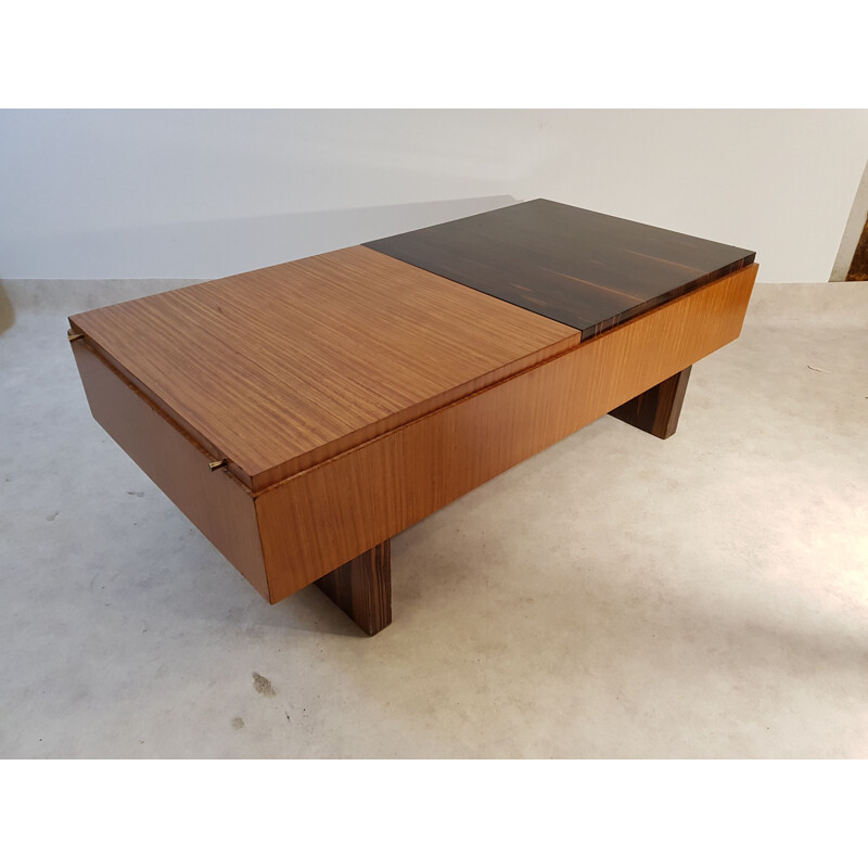 Vintage coffee table in ebony, macassar and palm wood