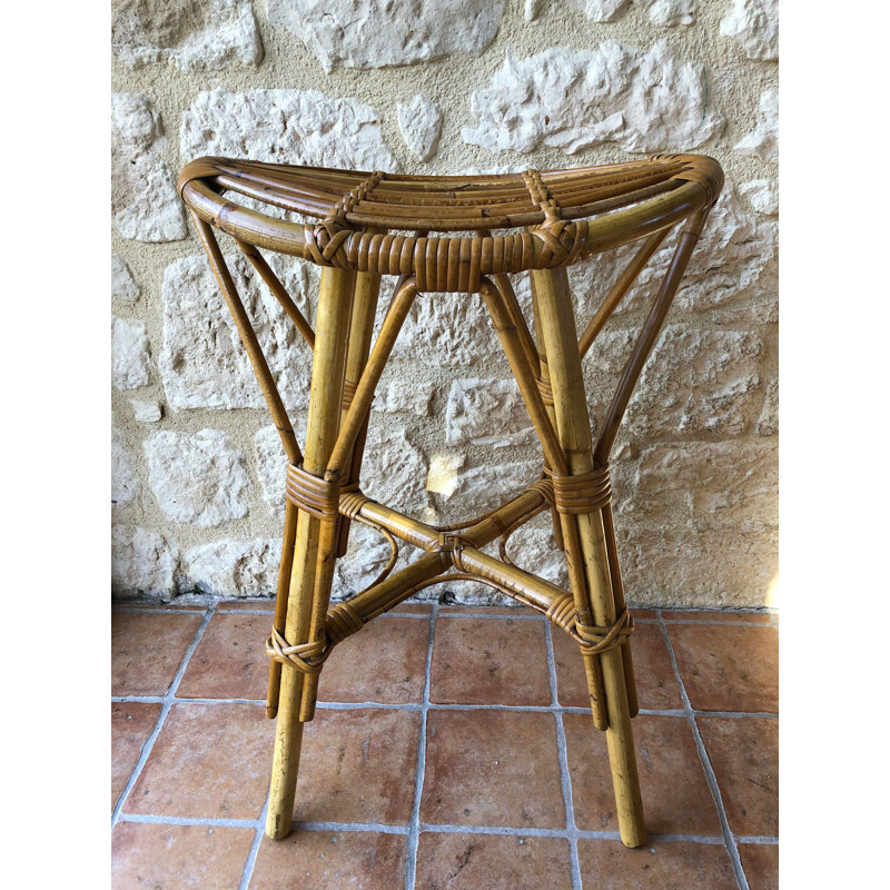 Vintage Rattan And Bamboo Stool 1960