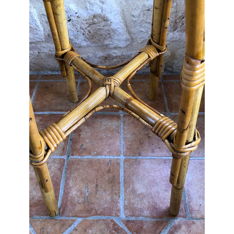 Vintage Rattan And Bamboo Stool 1960