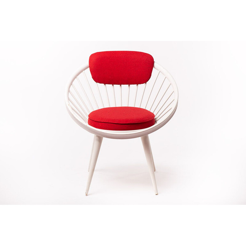 Vintage white and red chair Circle Chair  by Yngve Ekstrõm, 1950