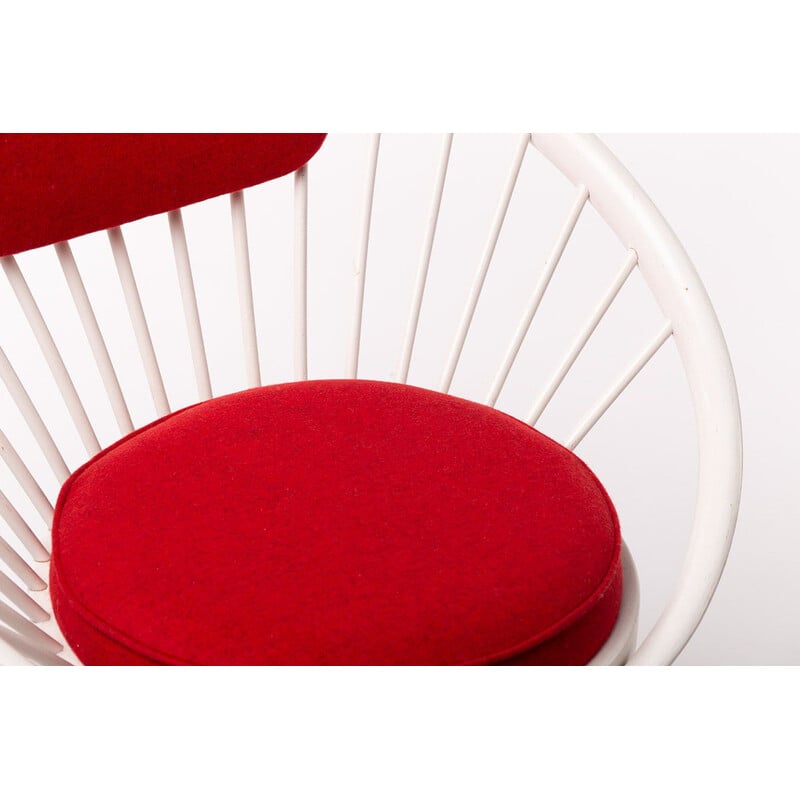 Fauteuil Circle chair vintage blanc et rouge de Yngve Ekstrõm, 1950