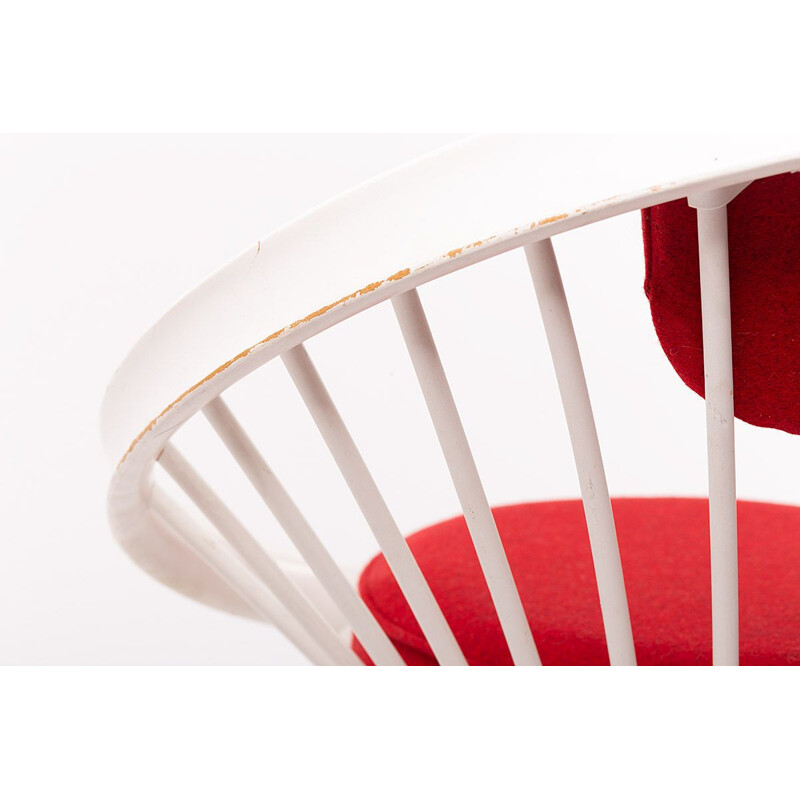 Fauteuil Circle chair vintage blanc et rouge de Yngve Ekstrõm, 1950