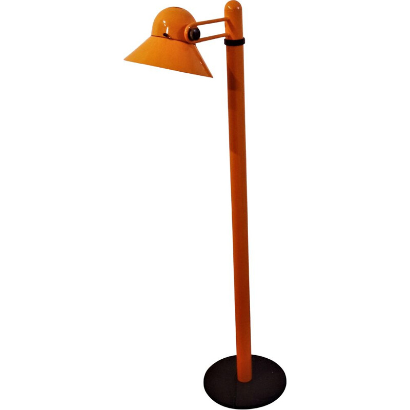 Vintage Italian orange lacquered metal floor lamp by Stilnovo 1970