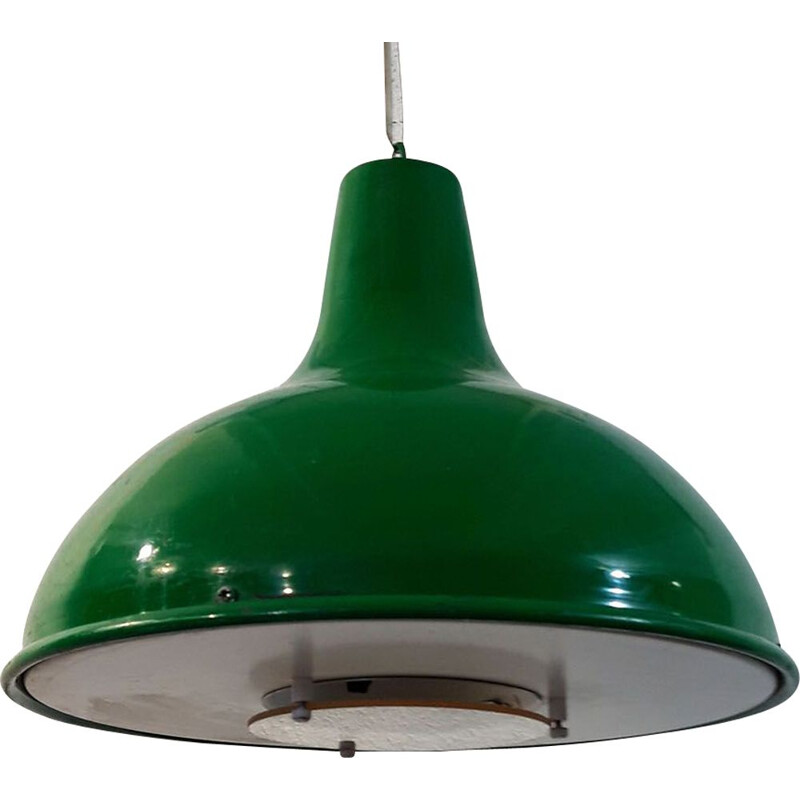 Vintage industriële hanglamp in groene kleur 1980