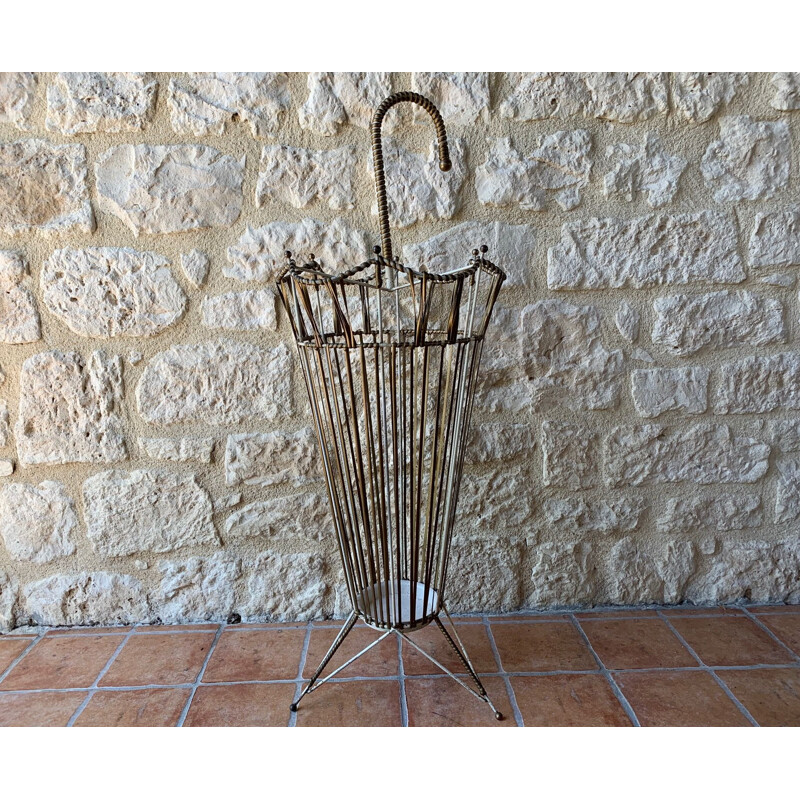 Vintage brass and metal umbrella stand, France 1950