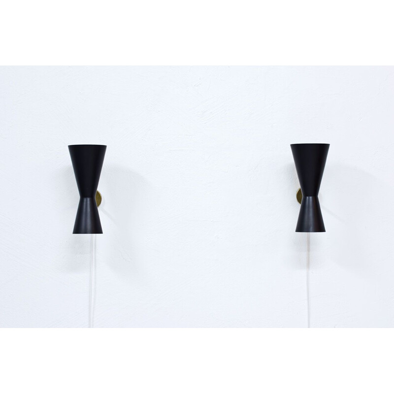 Vintage pair of Swedish Wall Lamps by Alf Svensson for Bergboms, 1950