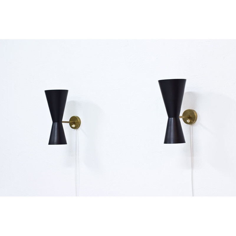 Vintage pair of Swedish Wall Lamps by Alf Svensson for Bergboms, 1950