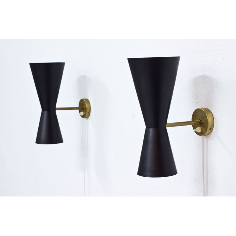 Vintage pair of Swedish Wall Lamps by Alf Svensson for Bergboms, 1950