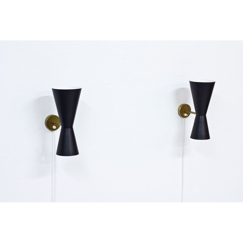 Vintage pair of Swedish Wall Lamps by Alf Svensson for Bergboms, 1950