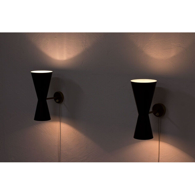 Vintage pair of Swedish Wall Lamps by Alf Svensson for Bergboms, 1950