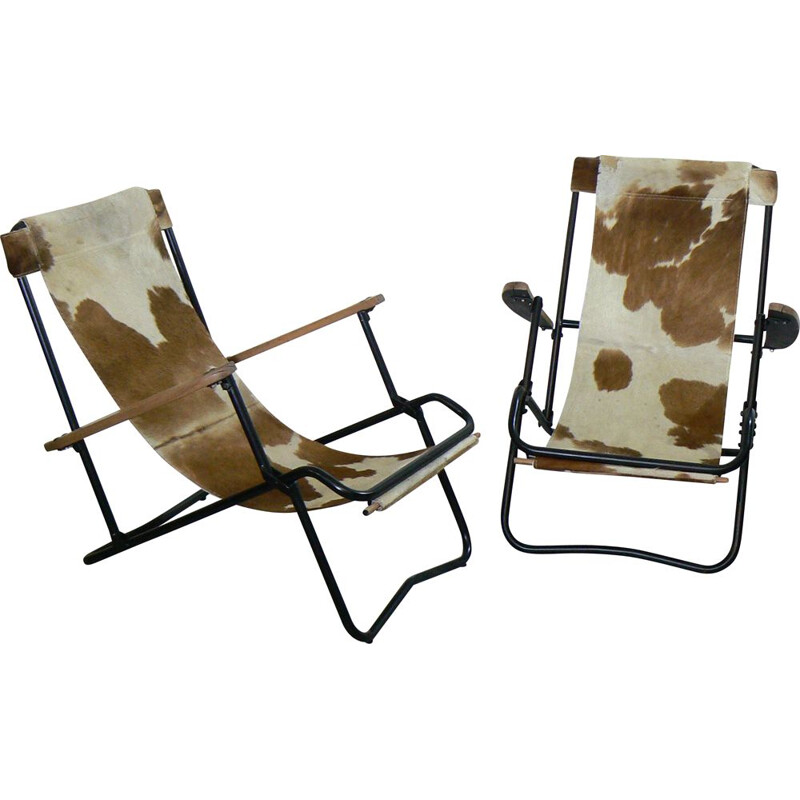 Pair of vintage safari armchairs, 1950
