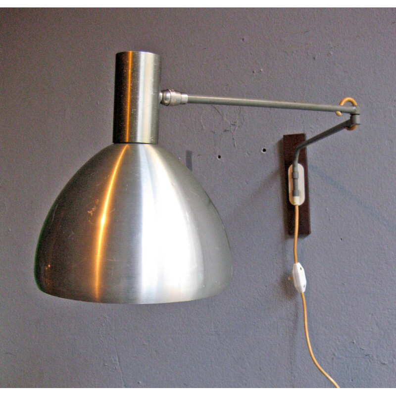 Vintage wall lamp in wood and aluminium, 1950