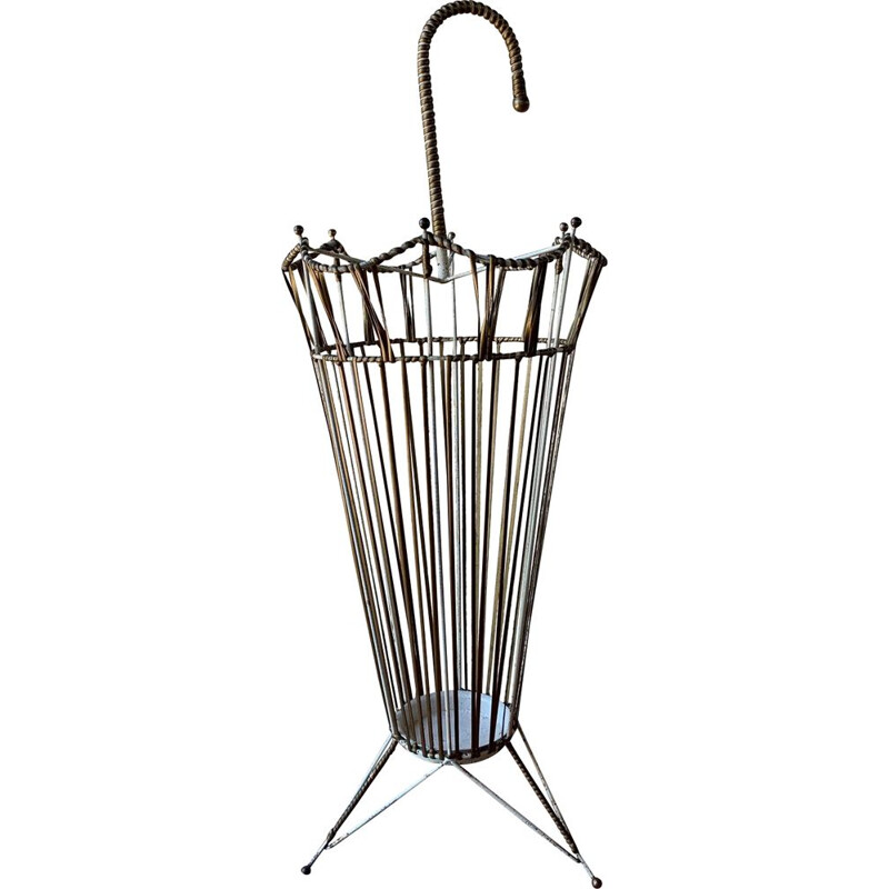 Vintage brass and metal umbrella stand, France 1950