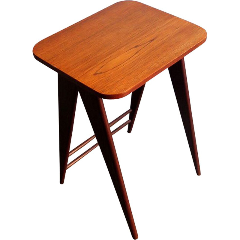 Vintage side table in teak with scissor legs, Denmark, 1950s