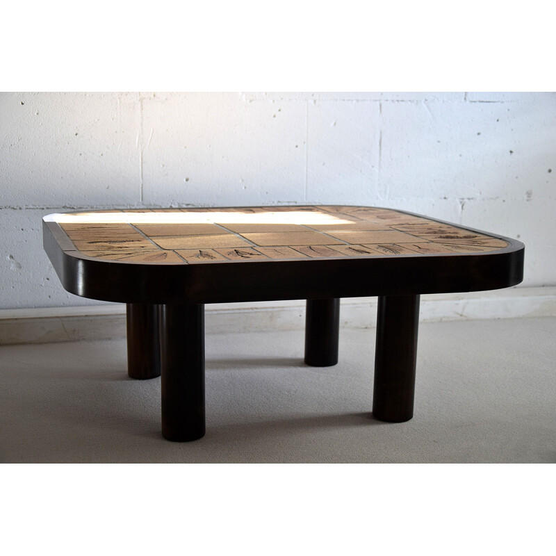 Vintage coffee table in brown and beige by Roger Capron, France