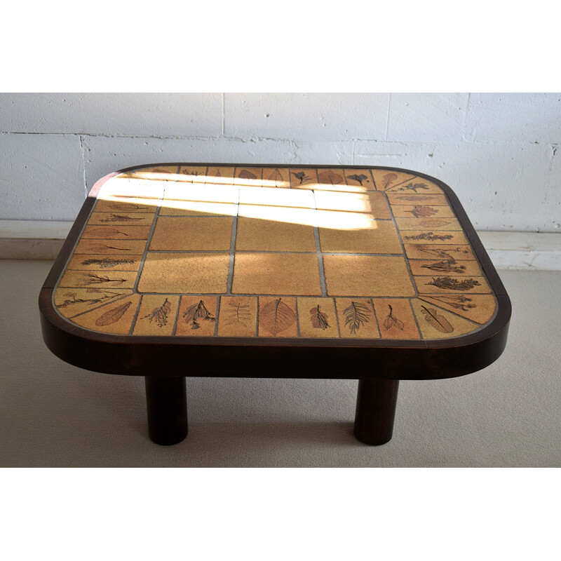 Vintage coffee table in brown and beige by Roger Capron, France