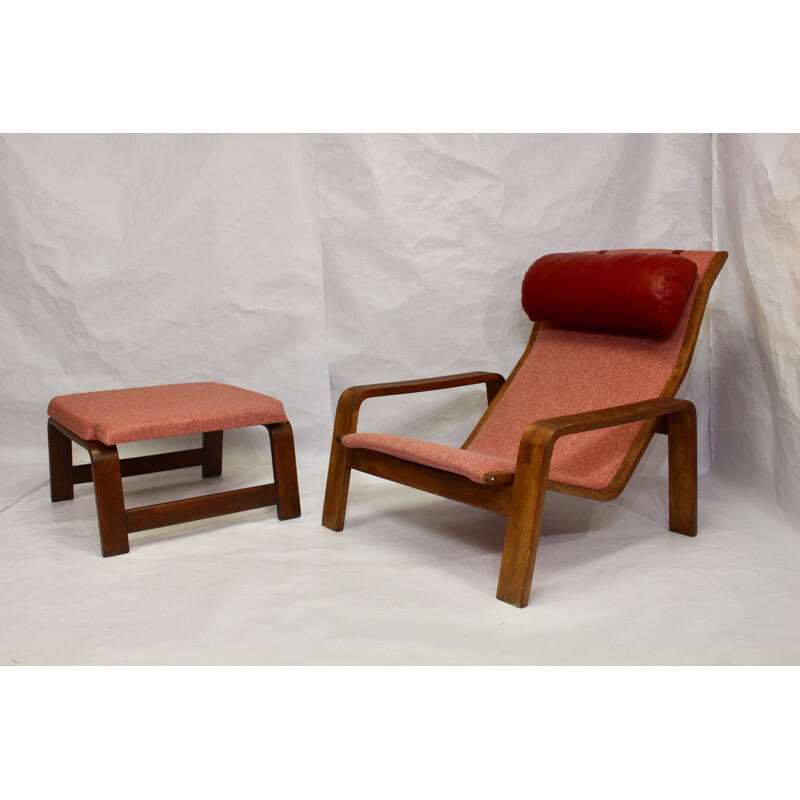 Vintage Pulkka armchair and ottoman by Ilmari Lappalainen for Asko, 1963s