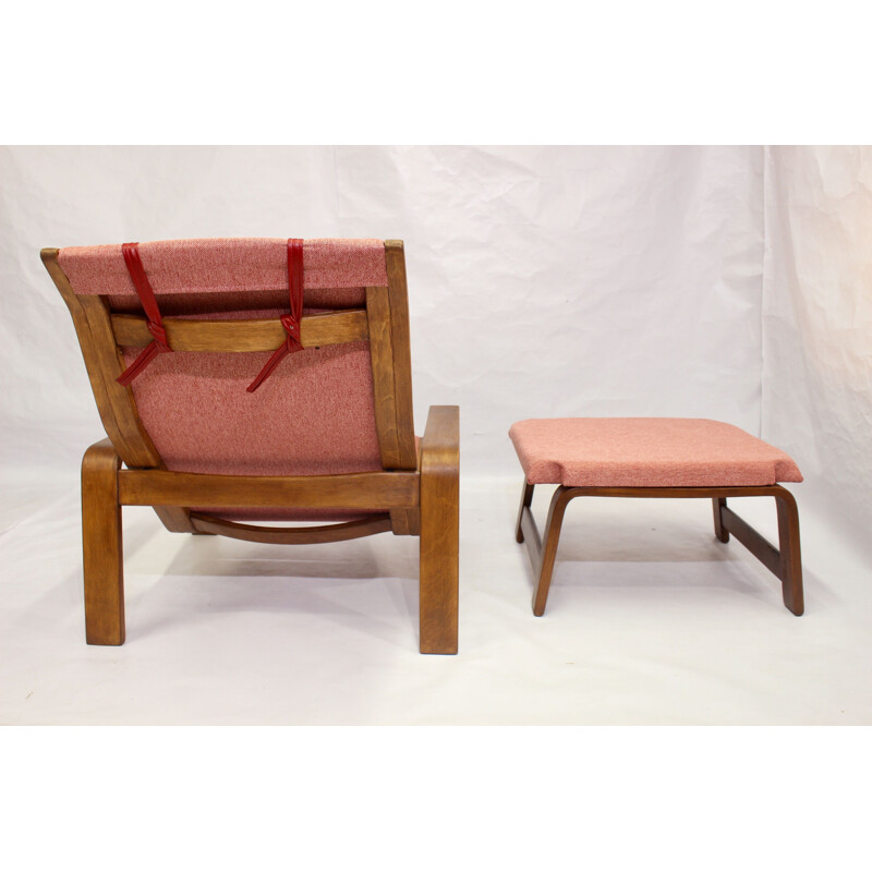 Vintage Pulkka armchair and ottoman by Ilmari Lappalainen for Asko, 1963s