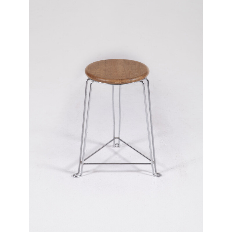 Vintage birch and steel Stool by Jan Van Der Togt for Tomado, 1960s