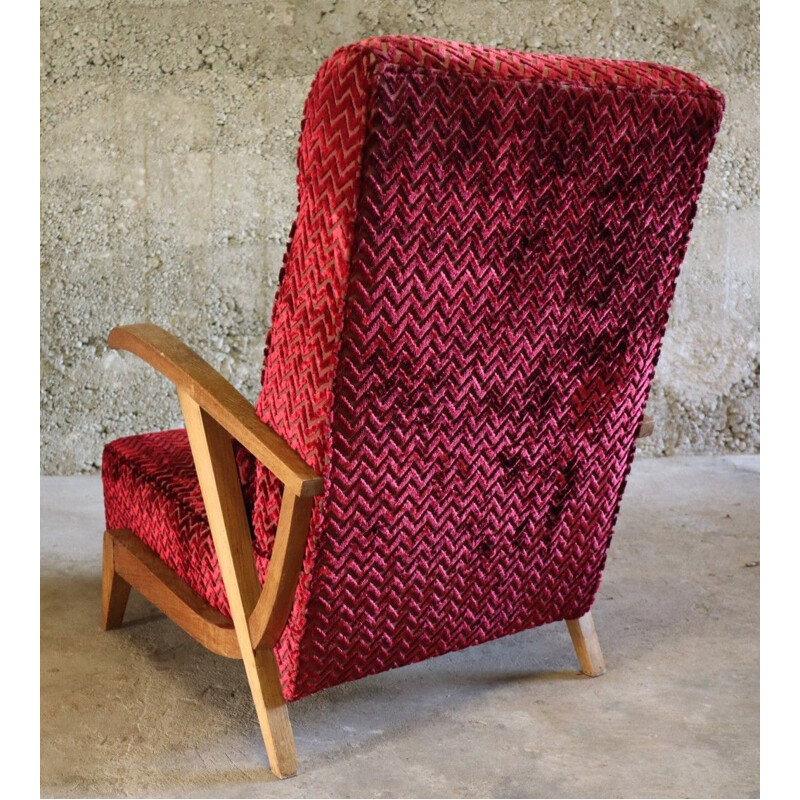 Vintage velvet and wood armchair, 1950s