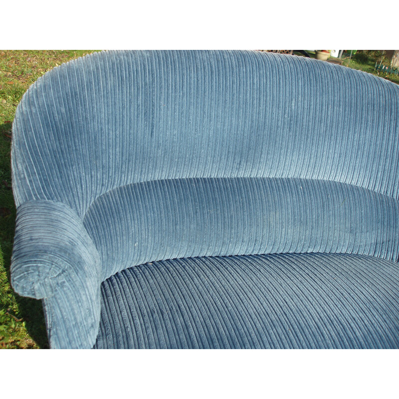 Vintage 2-seater blue velvet sofa