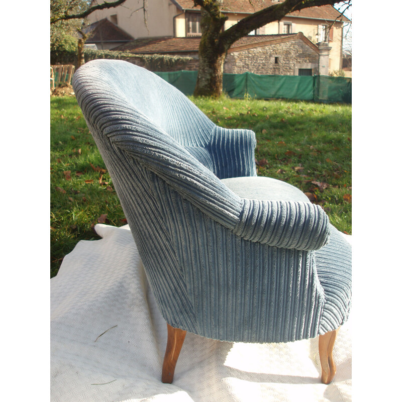 Vintage 2-seater blue velvet sofa