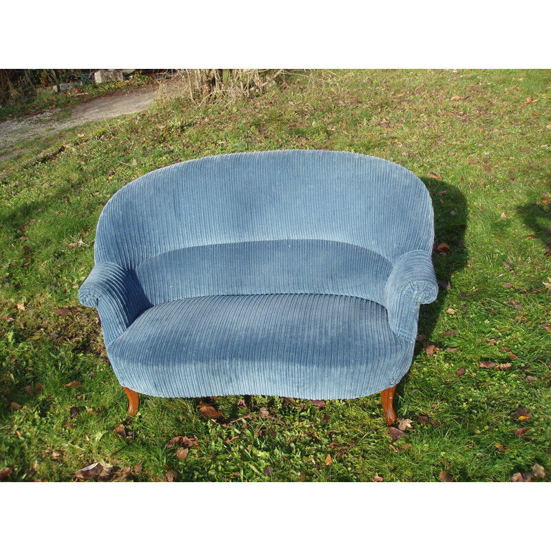 Vintage 2-seater blue velvet sofa