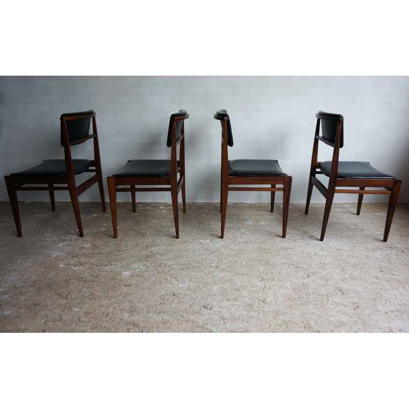 Ensemble de 4 chaises à repas vintage en palissandre et en similicuir, 1960