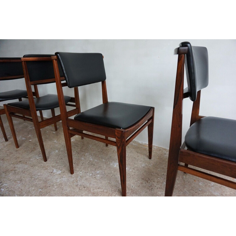 Set of 4 vintage dining chairs in Rosewood and leatherette , 1960s