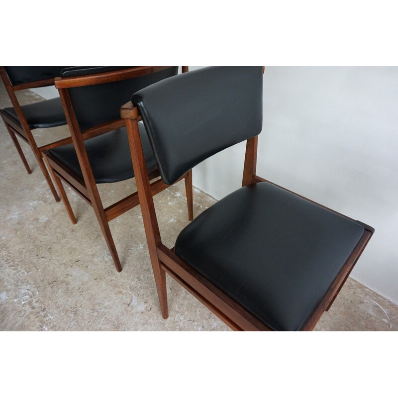 Set of 4 vintage dining chairs in Rosewood and leatherette , 1960s