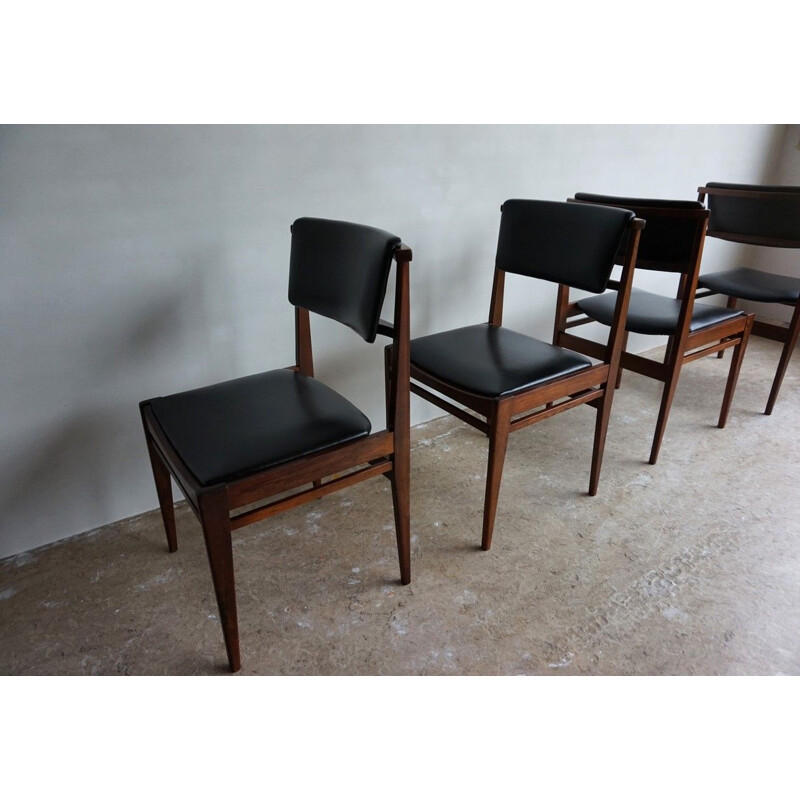 Set of 4 vintage dining chairs in Rosewood and leatherette , 1960s