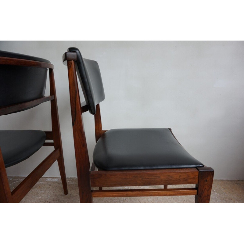 Set of 4 vintage dining chairs in Rosewood and leatherette , 1960s