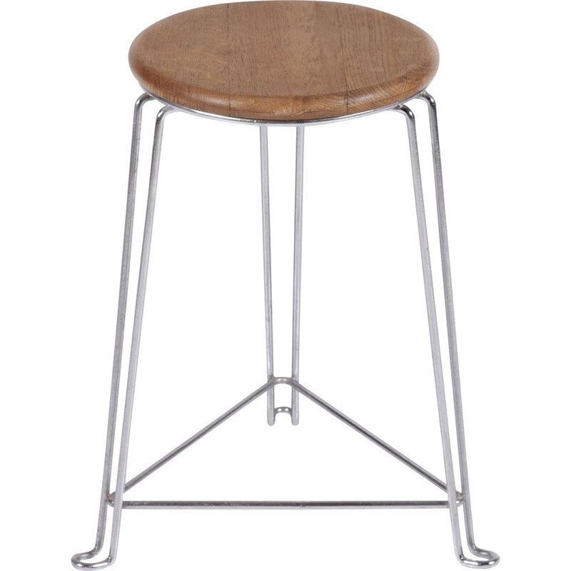 Tabouret vintage en bouleau et acier de Jan Van Der Togt pour Tomado, 1960