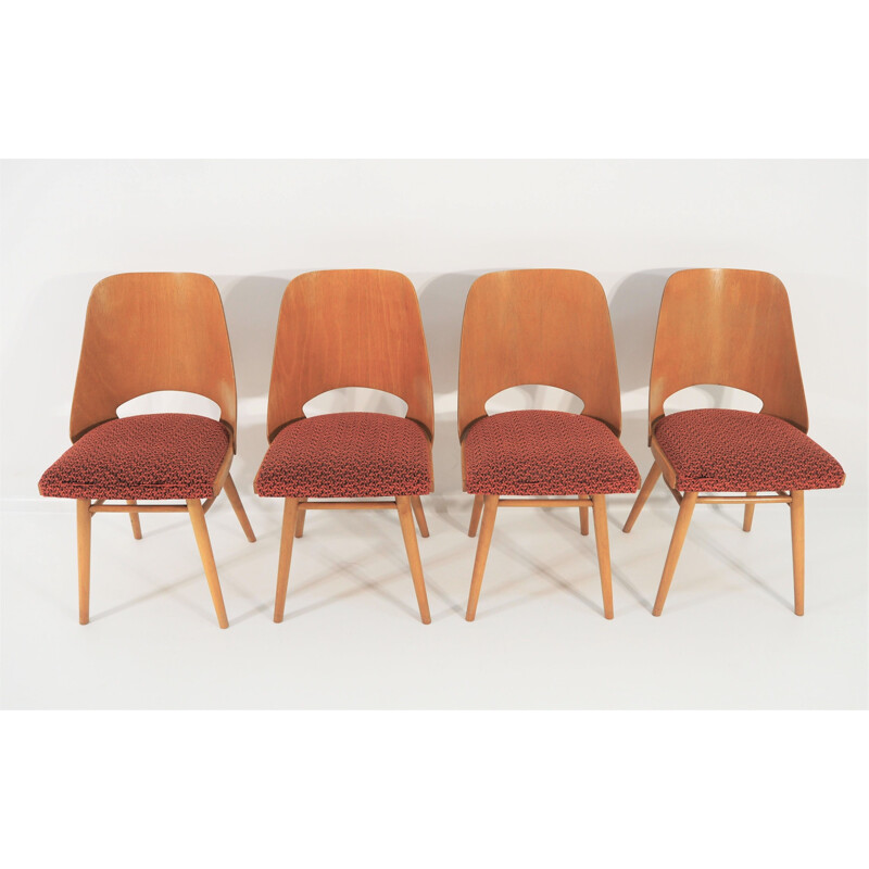 Ensemble de 4 chaises à repas rouges vintage de UP Zavody, 1960