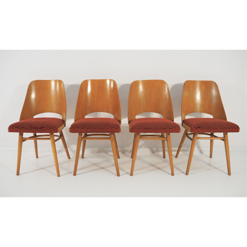 Ensemble de 4 chaises à repas rouges vintage de UP Zavody, 1960