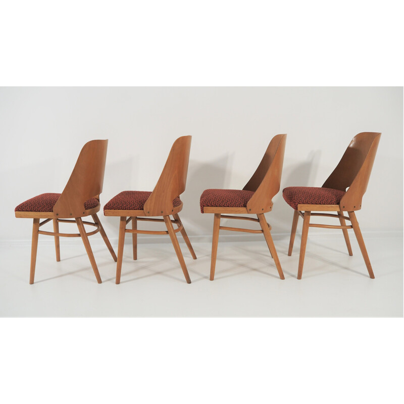 Set of 4 vintage red dining chairs from UP Zavody, 1960s