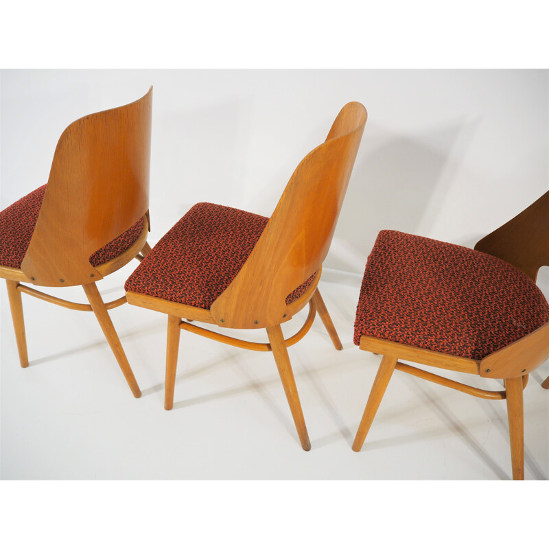 Set of 4 vintage red dining chairs from UP Zavody, 1960s