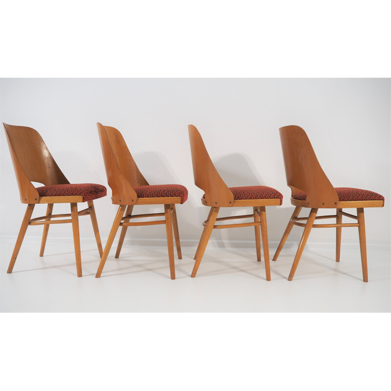 Ensemble de 4 chaises à repas rouges vintage de UP Zavody, 1960