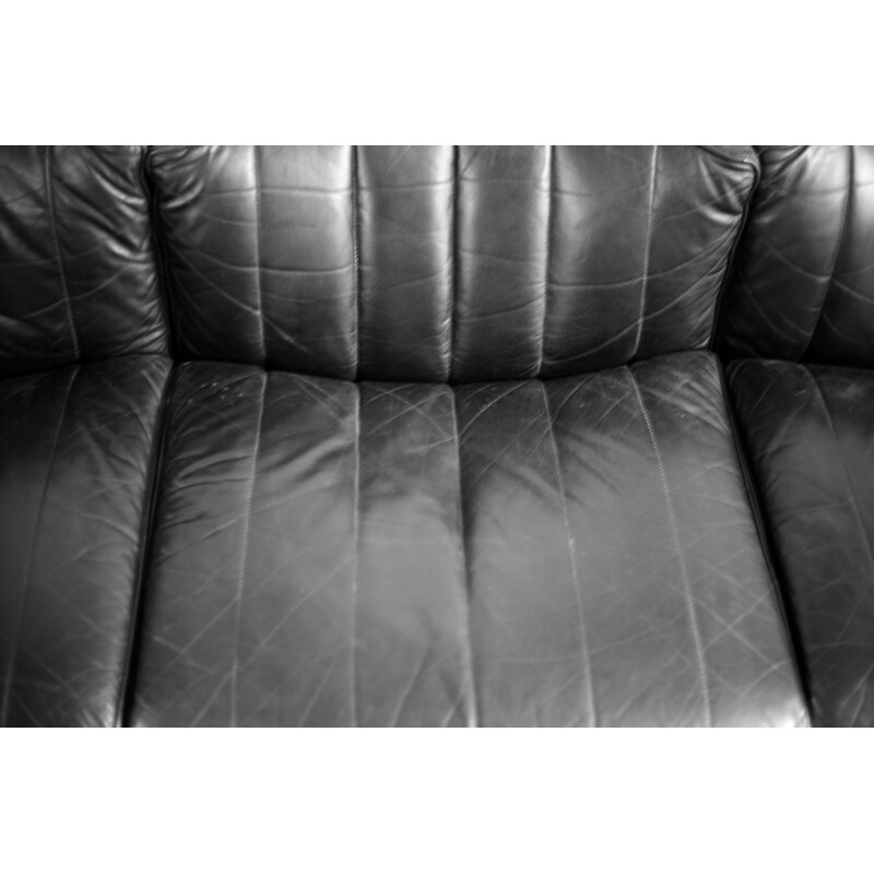 Vintage modular black leather sofa Arflex by Tito Agnoli