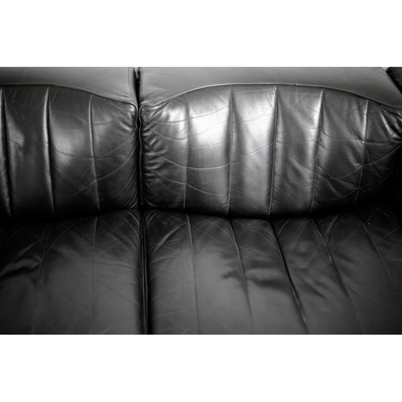 Canapé modulaire vintage en cuir noir Arflex de Tito Agnoli