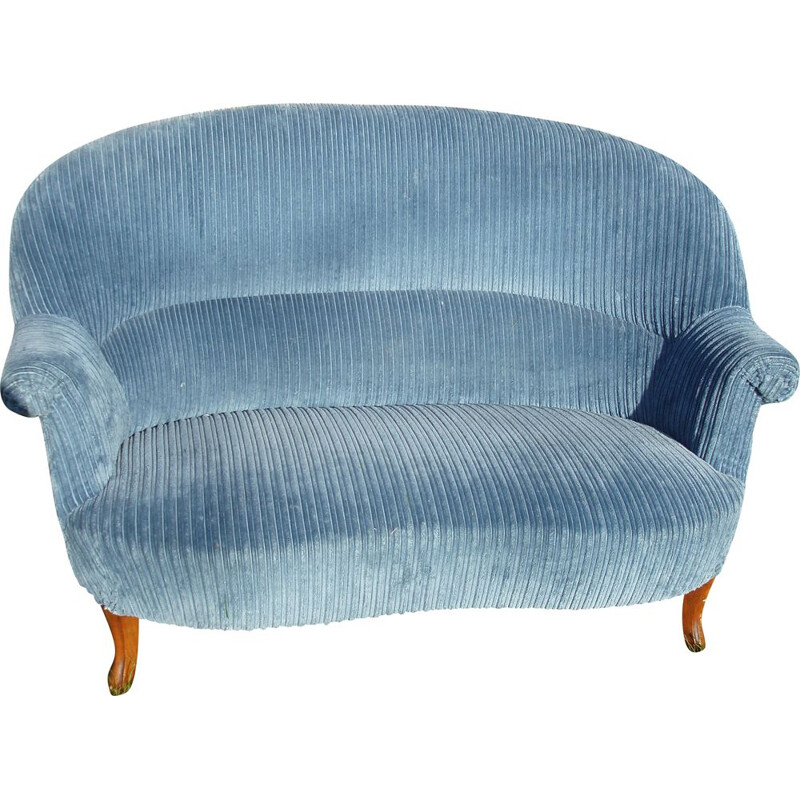 Vintage 2-seater blue velvet sofa