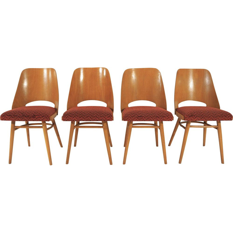 Ensemble de 4 chaises à repas rouges vintage de UP Zavody, 1960