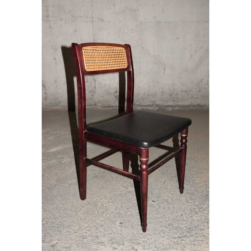 Série de 4 chaises vintage espagnoles en skaï noir par Mocholi, 1960-1970